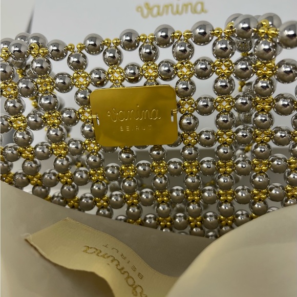 VANINA GOLD AND SIVER STUNNING BEADED BAG WITH FABRIC INSERT BAG💛🤍BNWT🥂🍒 - Picture 9 of 12